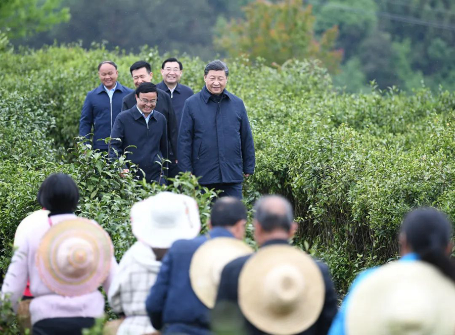 △2020年4月21日，习近平来到陕西省安康市平利县老县镇，在茶园考察脱贫攻坚情况。